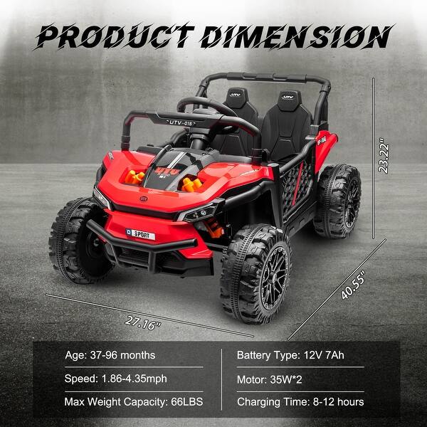 dimension image slide 3 of 4, 12V 7AH Kids Electric UTV with Remote Control, Ride on Truck Car with Toy Storage