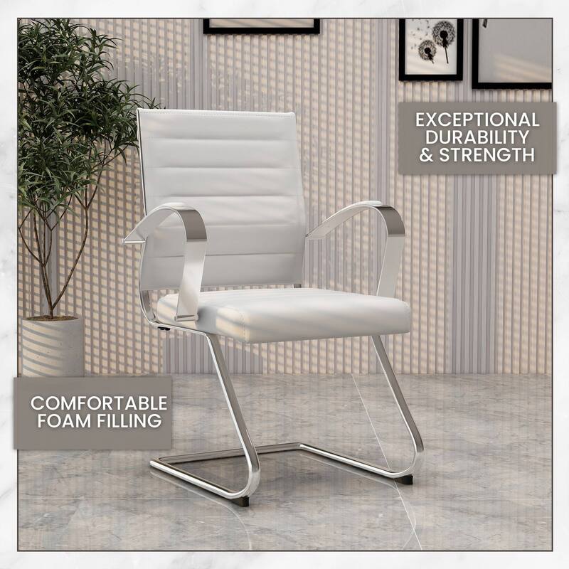 Benmar Modern Leather Office Chair with Stainless Steel Sled Base, Floor Caps, Ergonomic Desk Chair for Home Office or Workspace
