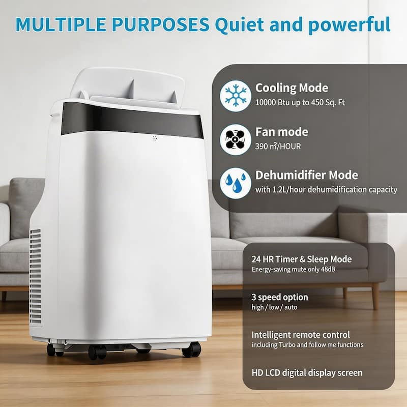 10000 BTU Portable Air Conditioner, Cool Up to 450 Sq.ft