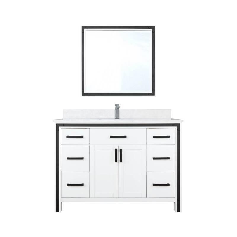 Ziva 48 in W x 22 in D White Bath Vanity, White Quartz Top, Faucet Set and 34 in Mirror