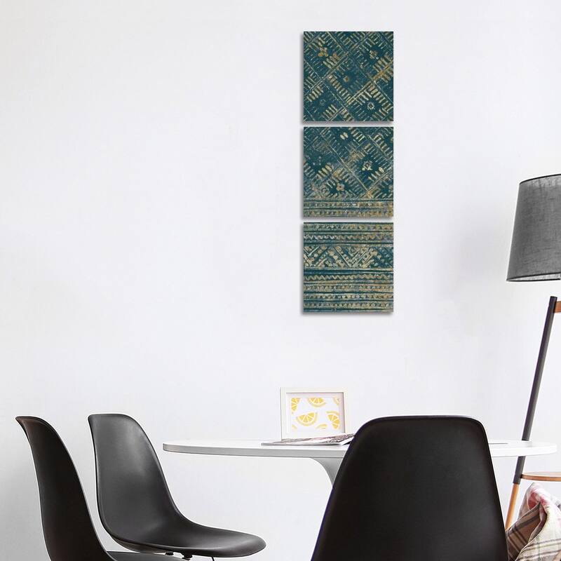 iCanvas "Indochina Batik II Teal and Gold" by Wild Apple Portfolio 3-Piece Canvas Wall Art Set - 48x16x1.5