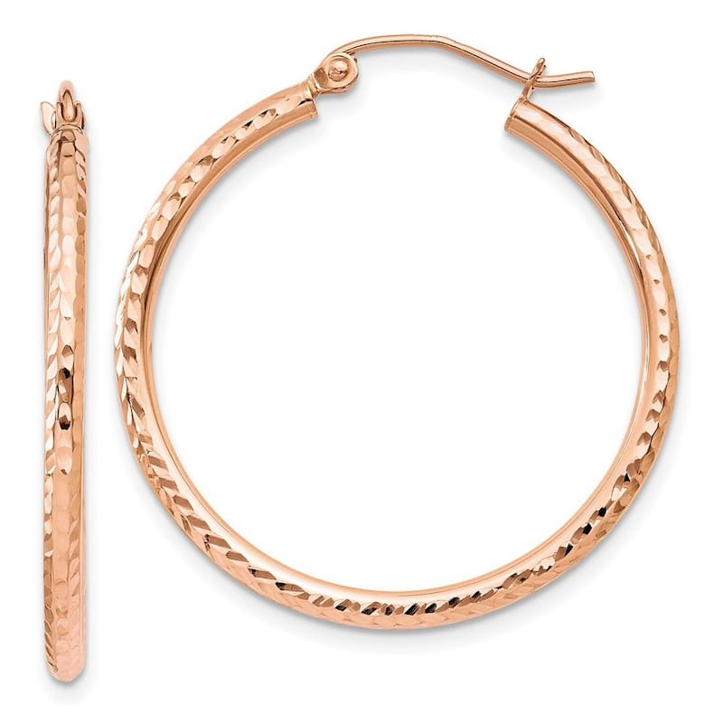 Curata 14k Rose Gold Diamond-Cut 2x30mm Hoop Earrings