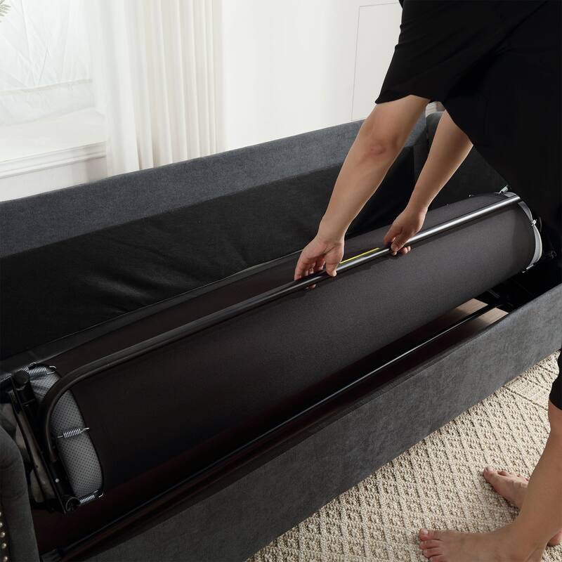63″ Polyester 3-Seater Sleeper Sofa with Pull-Out Mattress & Retro Rivet Arms