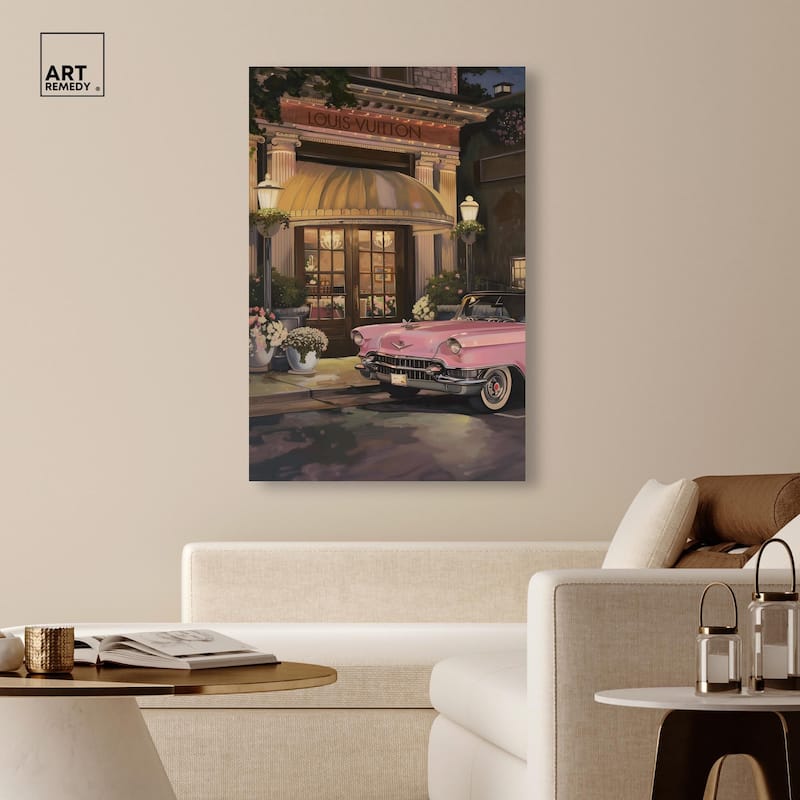 Classic Car Store Visit Canvas by Art Remedy, Gallery Wrapped