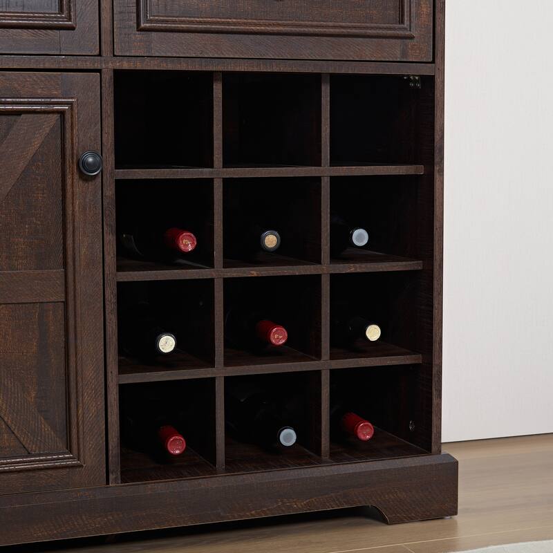 Farmhouse Buffet Cabinet with Storage Sideboard with 2 Drawers, Wine Bar Cabinet with Removable Wine Racks Storage Shelves