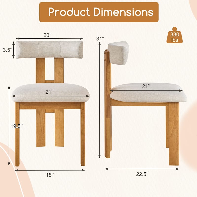 Gymax Dining Chair Set of 2 Upholstered Kitchen Chair w/ Padded Seat &