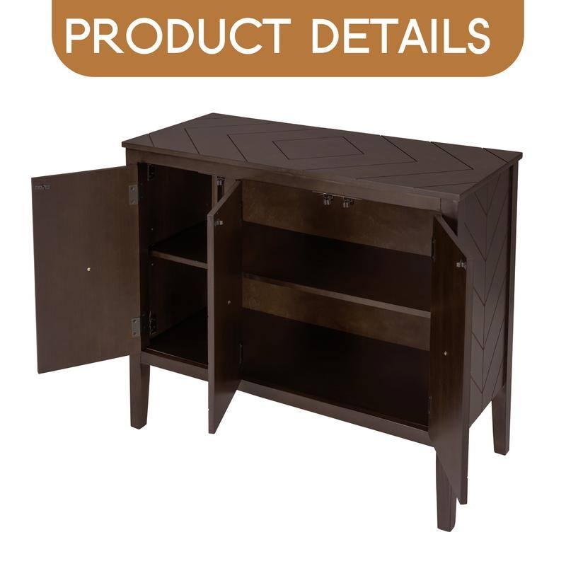 Adjustable Shelf Storage Sideboard with 3 Retro Metal Handles and 4 Pinewood Legs, for Entryway
