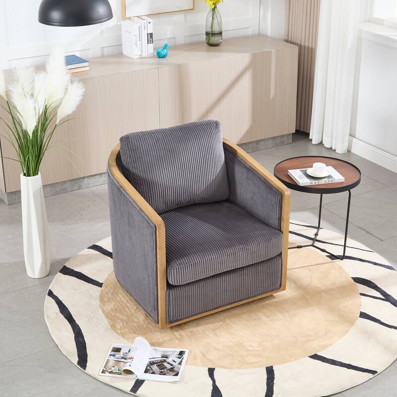 Corduroy Barrel Chair, Comfortable Living Room Accent Sofa Chair, 360 Degree Swivel Side Club Chair Leisure Arm Chair