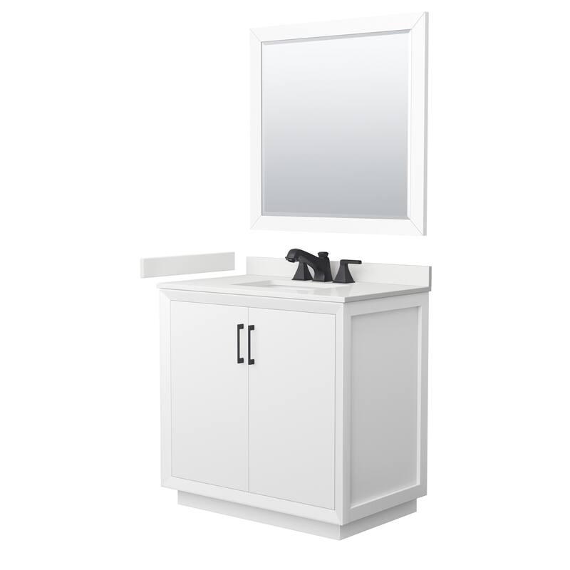 Wyndham Collection WCF414136S-QTZ-US3M34 Strada 36" Free Standing - White / White Quartz Top / Matte Black Hardware