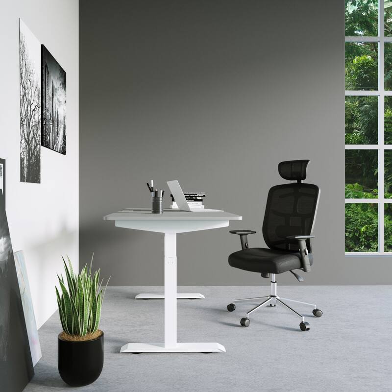 3.5' Black High Back Executive Mesh Office Chair Arms Lumbar Support