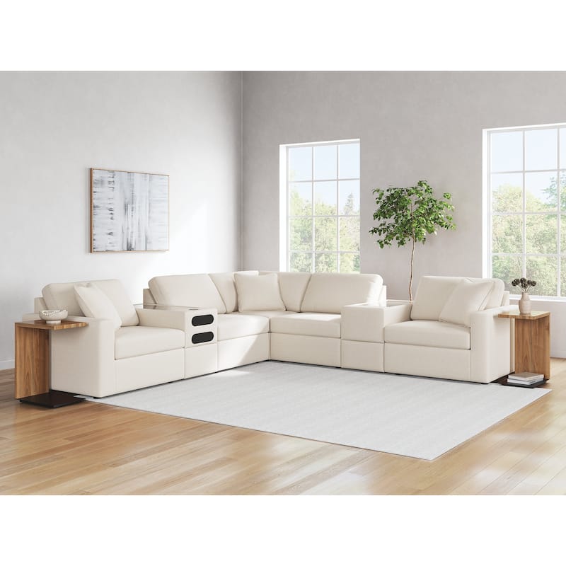 Signature Design by Ashley Modmax 7-Piece Balanced Sectional with Audio and Storage Consoles - 124" W x 124" D x 36" H - Beige