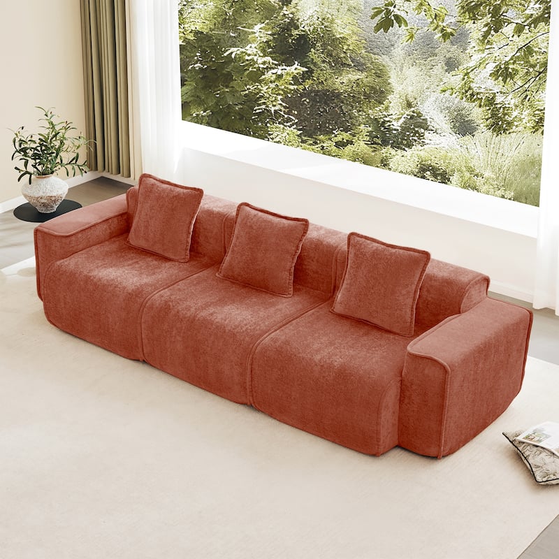 GDFStudio - Modular 3-Seater 108.66" Boneless Velvet Sofa - Red