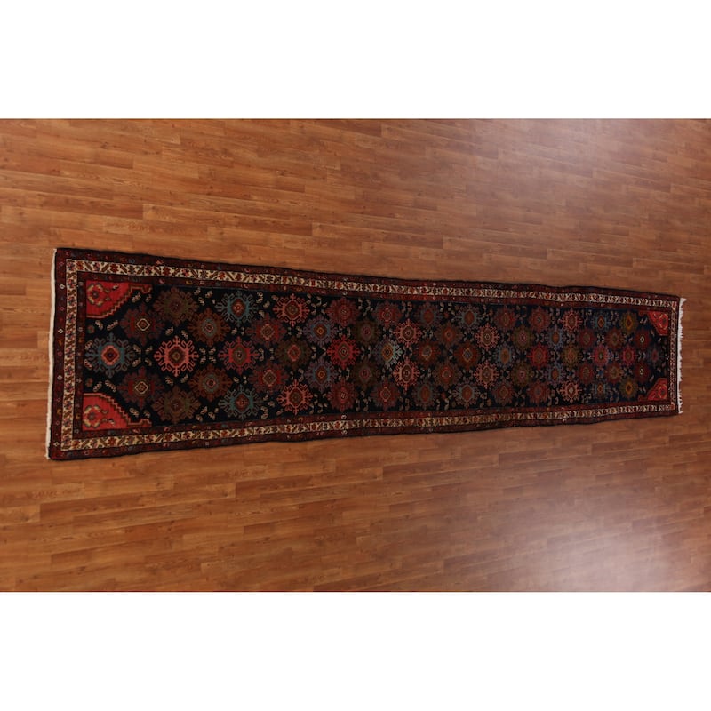 Malayer Minakhani Persian Vintage Runner Rug Handmade Wool Carpet - 3'4" x 16'7"