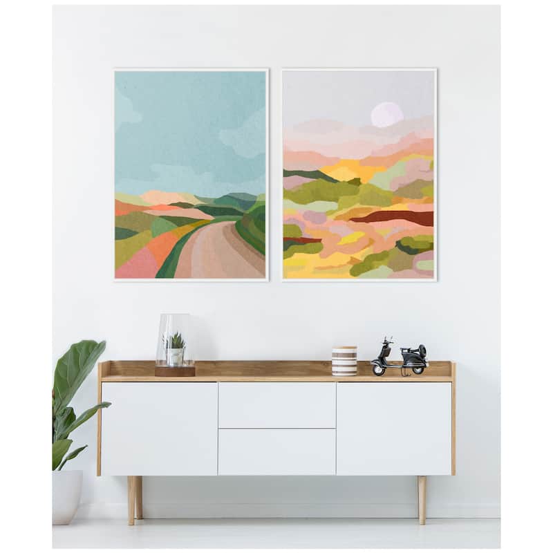 Kate and Laurel Sylvie Beautiful Colorful Landscapes Framed Canvas Art Set by July Art Prints