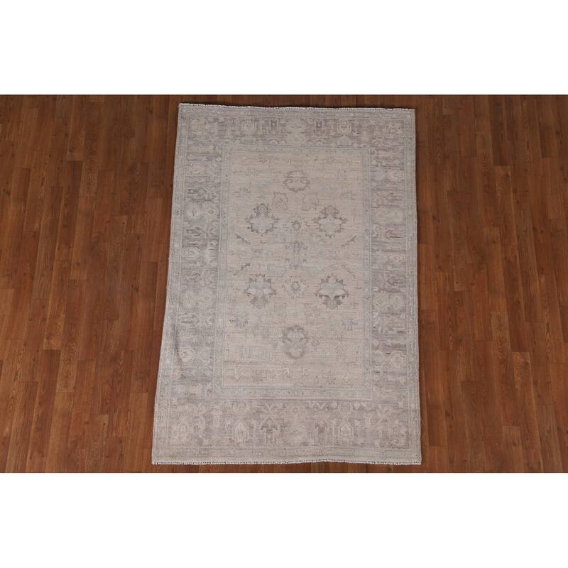 Hand Knotted Oriental 100% Wool Carpet Transitional All-Over Brown Oushak Area Rug - 6' 1'' X 4' 0''