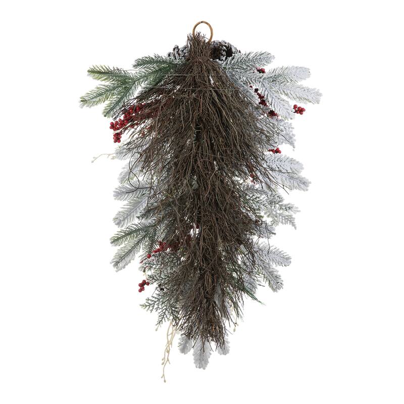 Glitzhome Christmas Berry Bow Pinecone Bell Holy Leaf Teardrop Swag Xmas Wreath