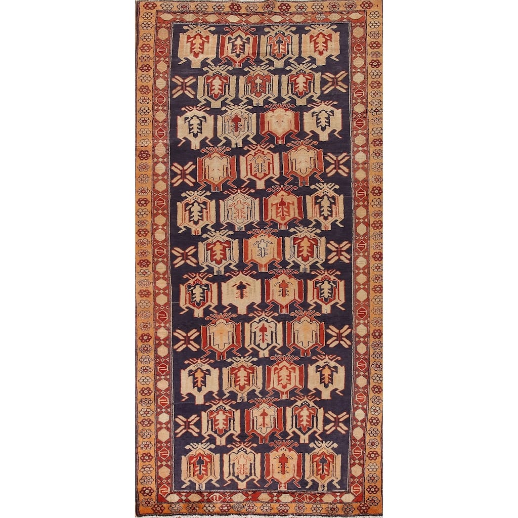 Navy Meshkin Persian Vintage Runner Rug Hand-knotted Wool Carpet - 4'3"x 10'0"