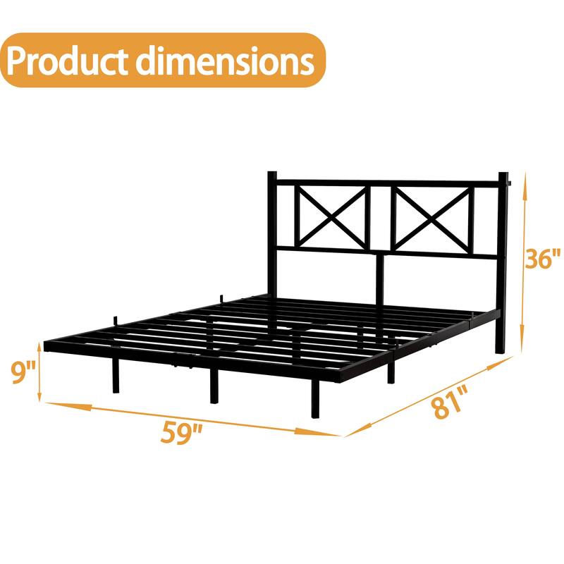 Floating Platform Bed with Storage Headboard, USB Charging & LED Lights. Heavy Duty Steel Slats