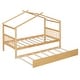 preview thumbnail 79 of 110, Creativity House Bed Twin/ Full Size Frame with Trundle for Boys Girls, Wood Platform Bed with Roof No Box Spring Needed
