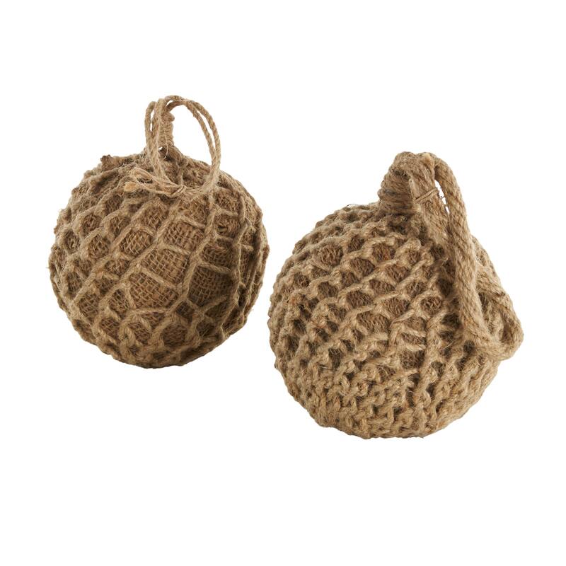Brown Cement Stone Handmade Woven Layered Orb Knot Decorative Sculpture with Handles (Set of 2)