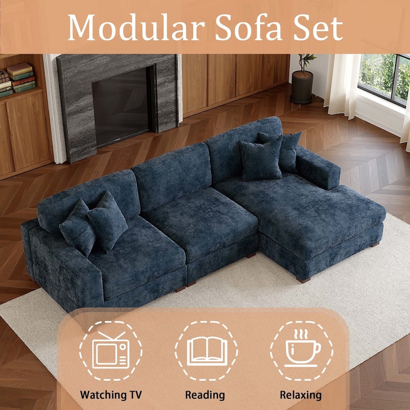 Modern Oversized Chenille Modular Sectional Sofa With Chaise