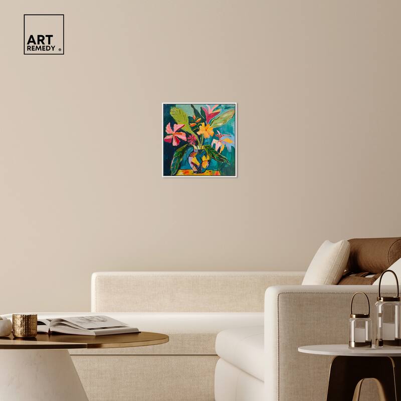 Art Remedy Vase Of Tropical Flowers Ii Framed Flowers In Vase Paintings