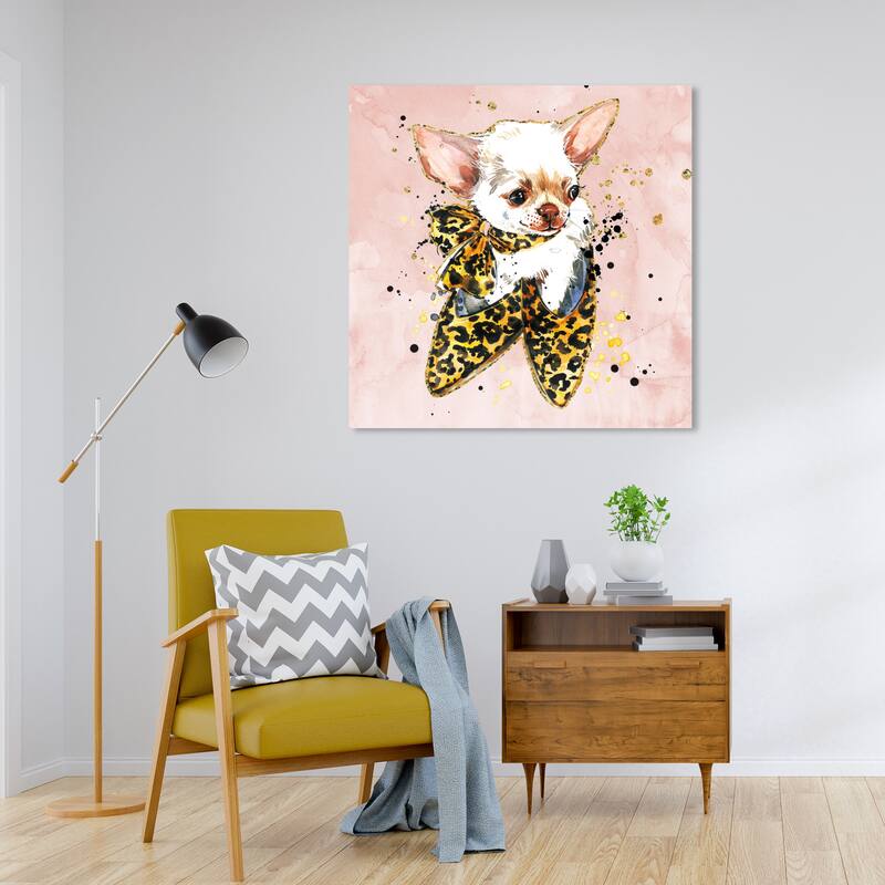 Wynwood Studio Canvas Animals Pooch and Heels Gold and Light Pink Bohemian & Eclectic Wall Art Canvas Print - 30 x 30