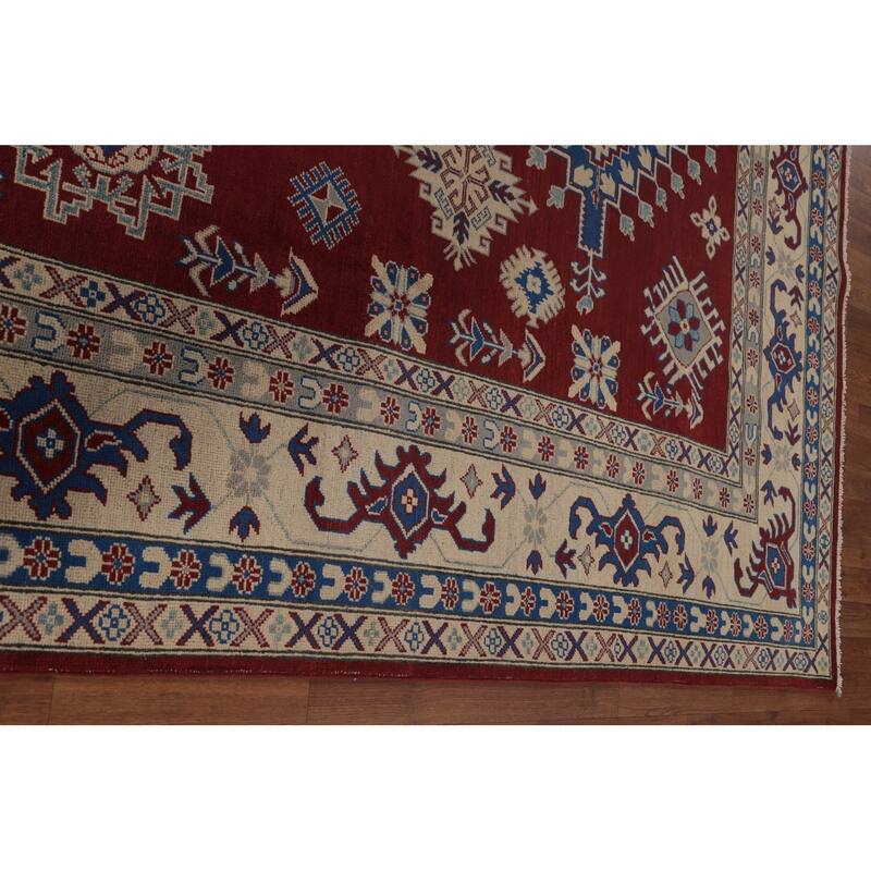 Geometric Red Kazak Area Rug Wool Carpet - 8'0" x 11'8"
