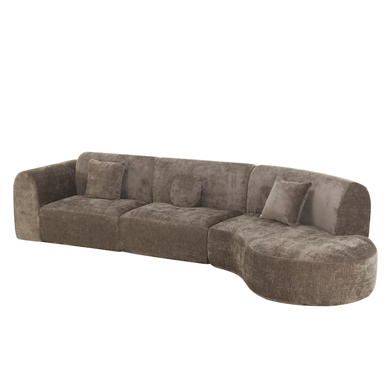 Christopher Knight Home - Curved 140" Upholstered Sectional Sofa with High-Density Fully Compressed Sponge and Chaise Lounge