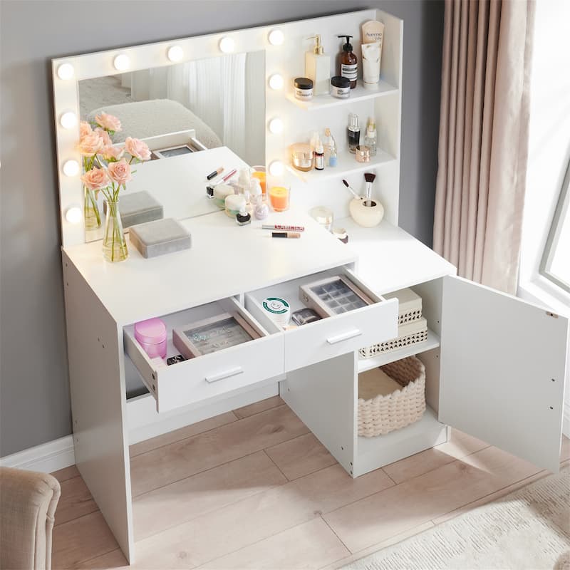 Vanity Desk with Mirror and Lights