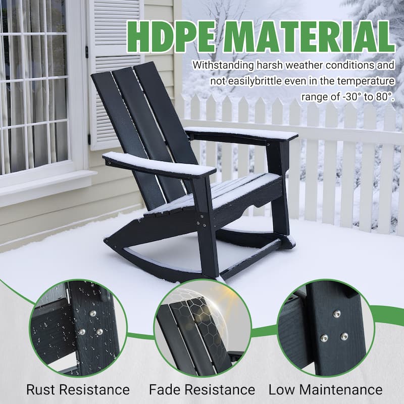 Modern Outdoor Adirondack Rocking Chair,Patio Rocker Chair,All Weather HDPE Plastic Adirondack Rocker for Poolside, Lawn, Garden