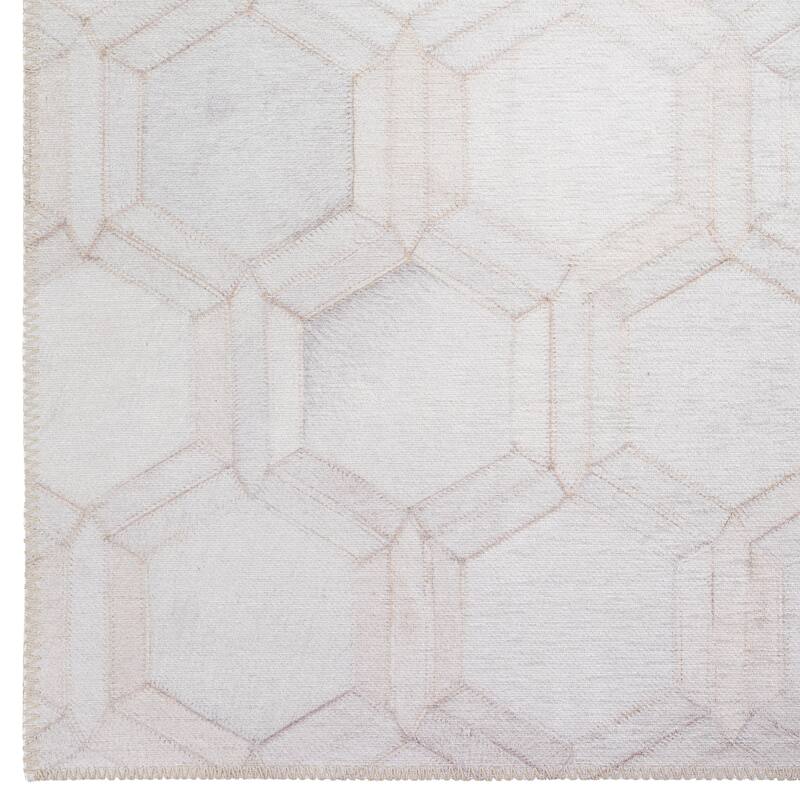 Indoor/ Outdoor Laredo Hexegon Faux Hide Patchwork Washable Area Rug