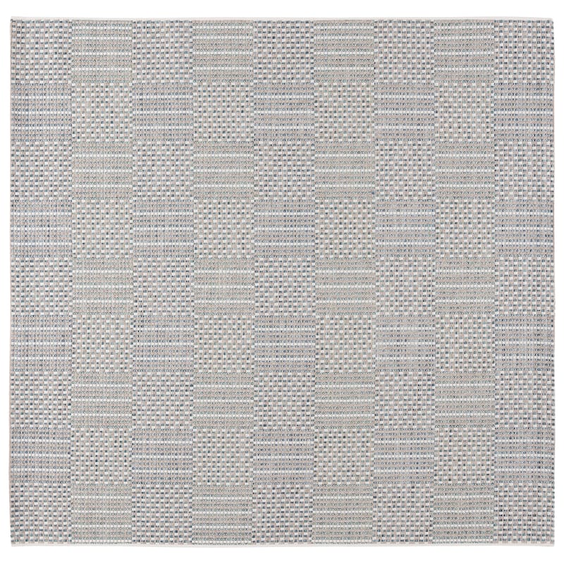 SAFAVIEH Sisal Thera All-Weather Indoor/Outdoor Waterproof Patio Backyard Rug - 6'7" Square - Aqua/Beige Ivory