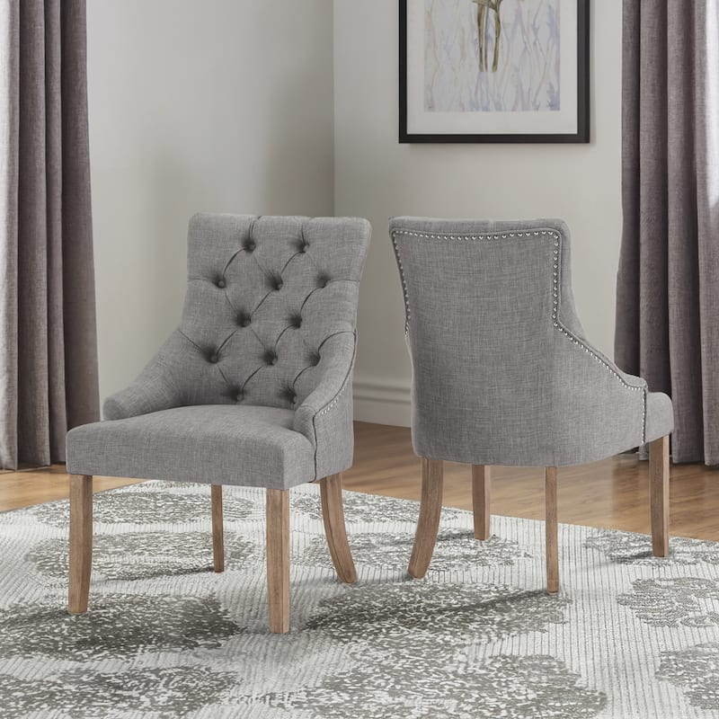 Plovdiv Linen Curved Back Tufted Dining Chairs (Set of 2)
