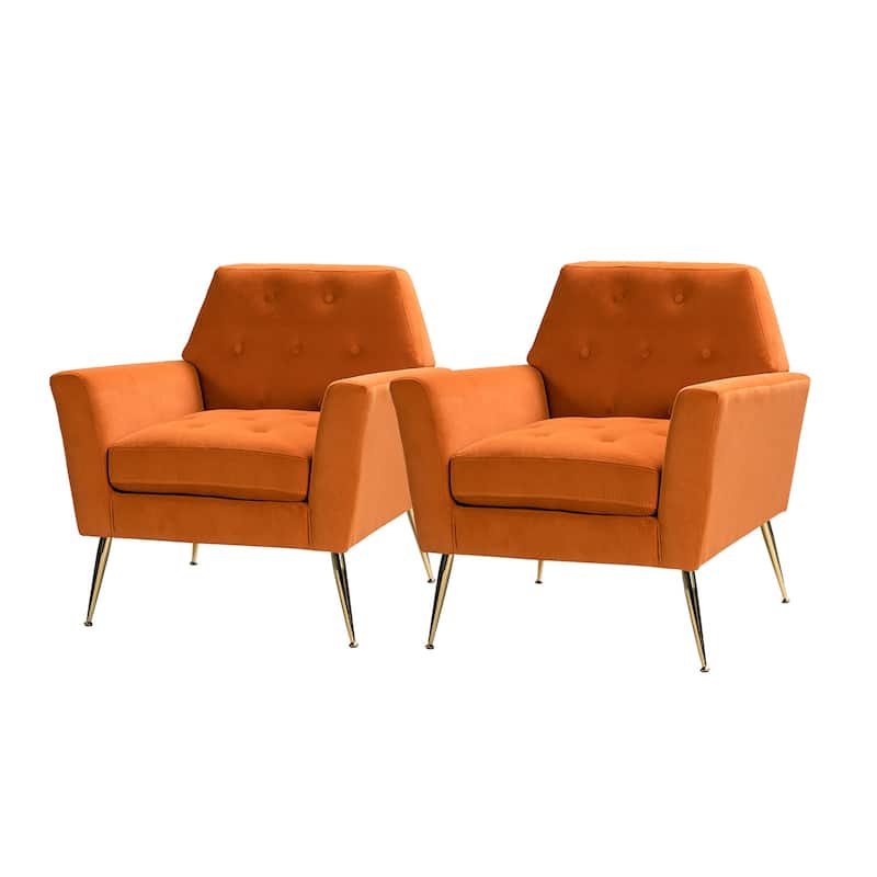 Lilia Contemporary Velvet Upholstered Tufted Back Armchair with Metal Golden legs Set of 2 by HULALA HOME