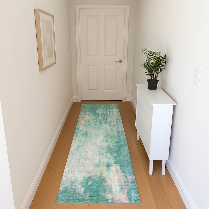 Premium Washable Super Soft Abstract Modern Mayfield Rug - Teal - 2'3" x 7'6"