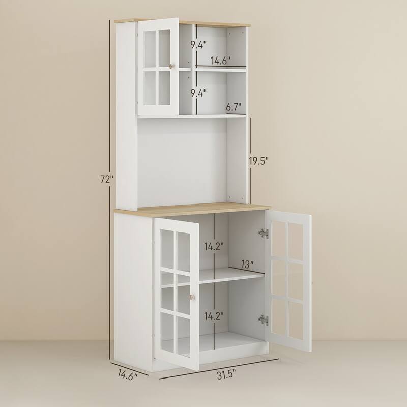 Freestanding Kitchen Pantry Cabinet with Hutch