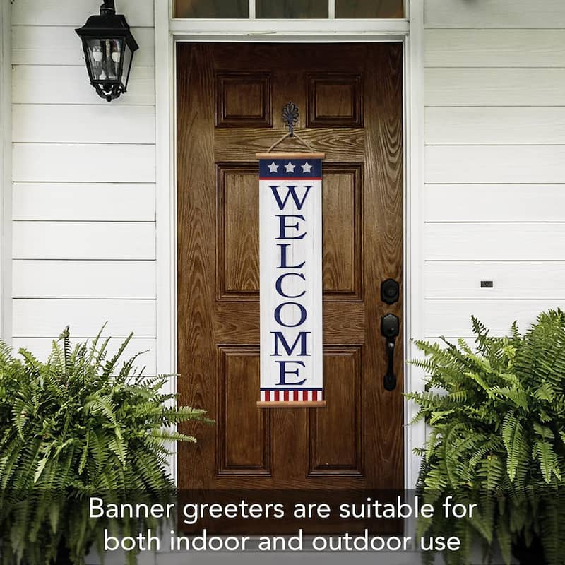 Patriotic Welcome Indoor/Outdoor Vinyl Hanging Entryway Sign Made in the USA Reusable Easy Wipes Clean Easy Storage