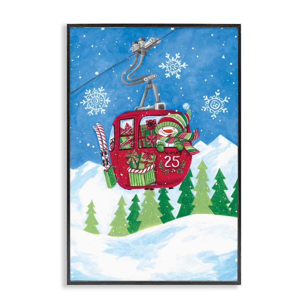 Stupell Snowman on Ski Lift Framed Giclee Art Design By Diane Kater