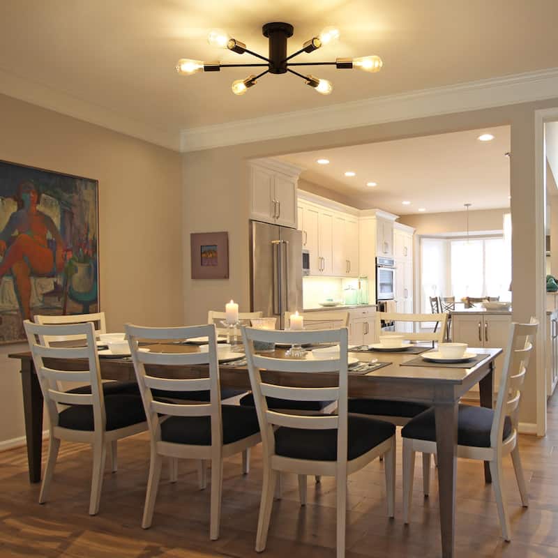 6-Light Mid Century Semi Flush Mount Chandelier for Dining Room