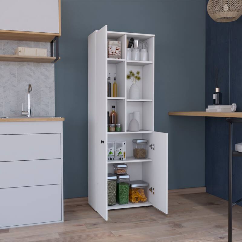 Konik 67-Inch High Storage Cabinet Kitchen Pantry With Three Doors and Three Exterior Shelves