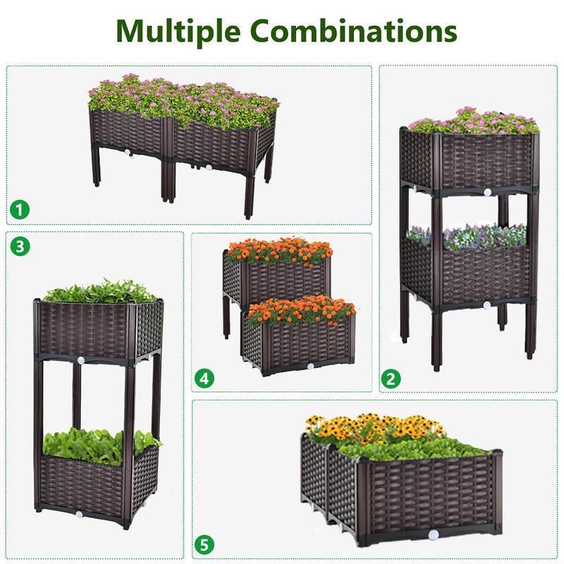 Elevated Plastic Raised Garden Bed Planter Kit for Grow 2 Set