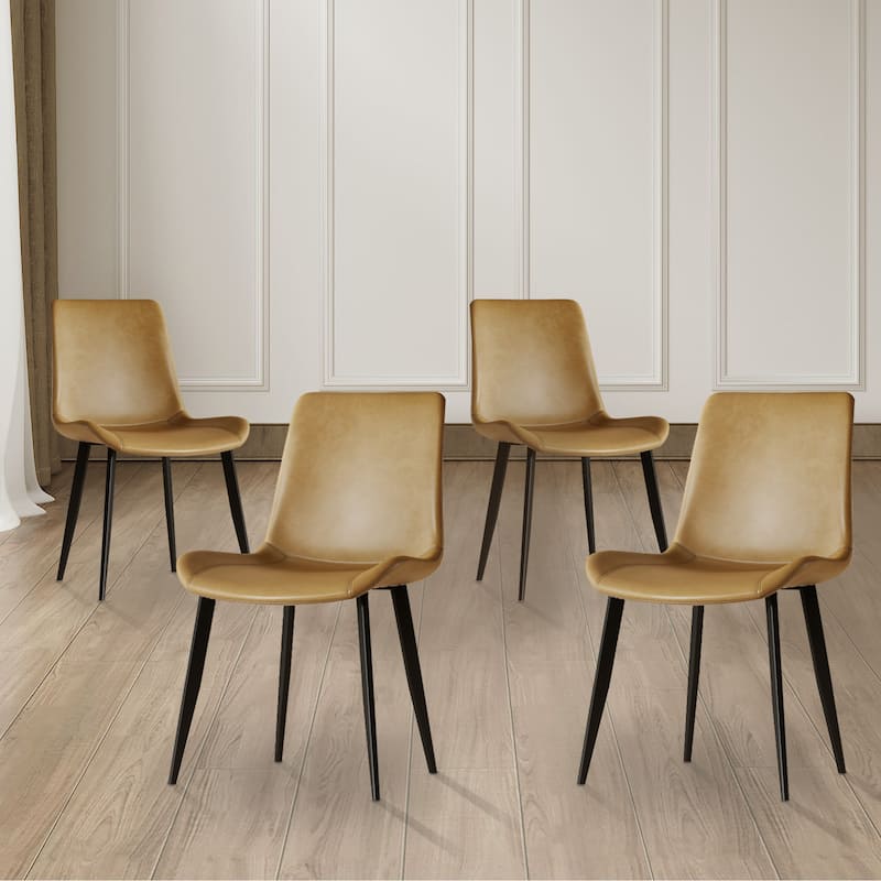 Modern Dining Chair Set Of 4 Pieces, With Floral Pu Leather Seats And Carbon Steel Legs, Suitable For Home, Restaurant - Brown