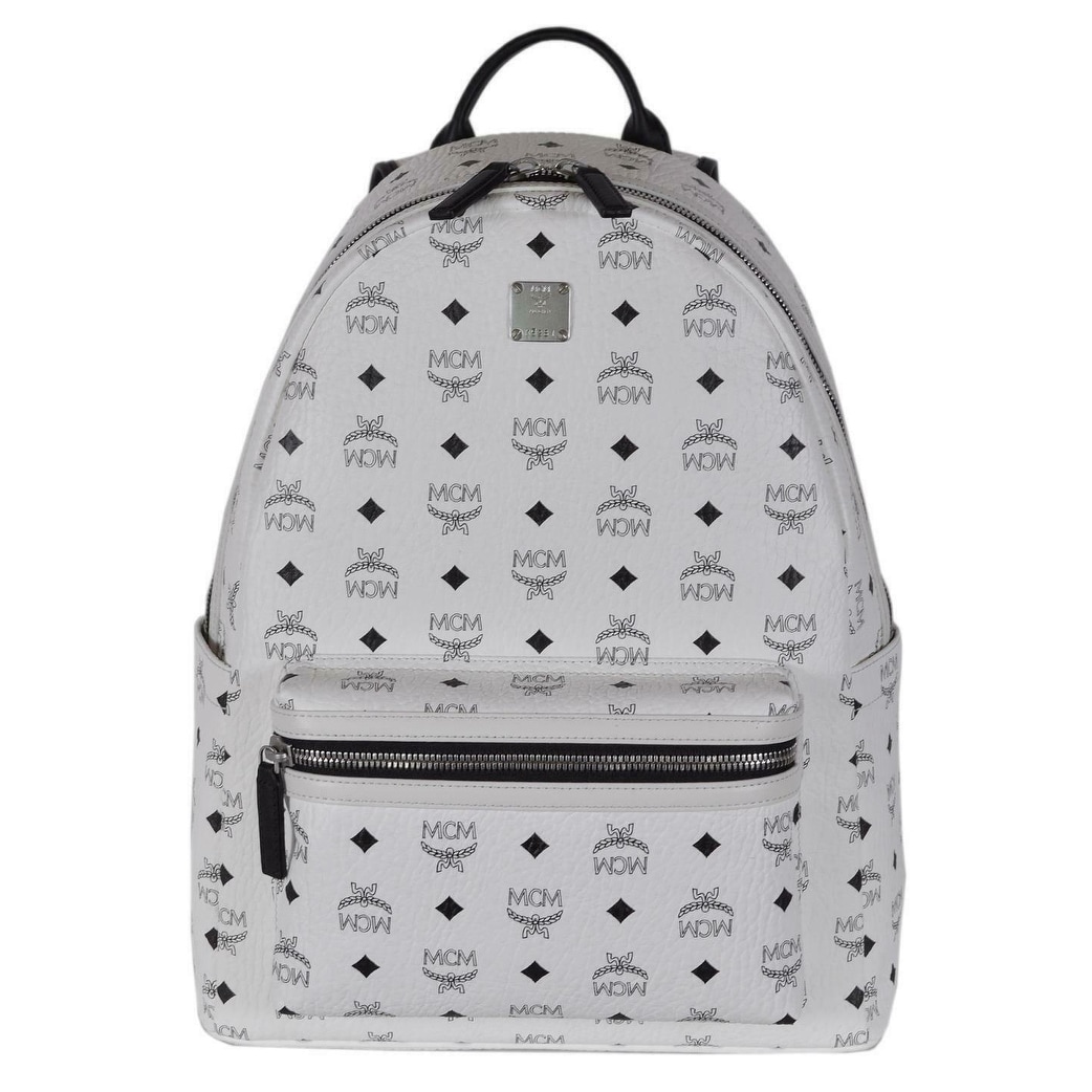 Mcm White Black Visetos Logo Canvas Medium Stark Backpack Bag Purse Black White Overstock 28366570