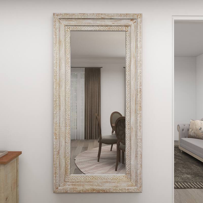 Brown Wood Intricately Carved Floral Room Wall Mirror