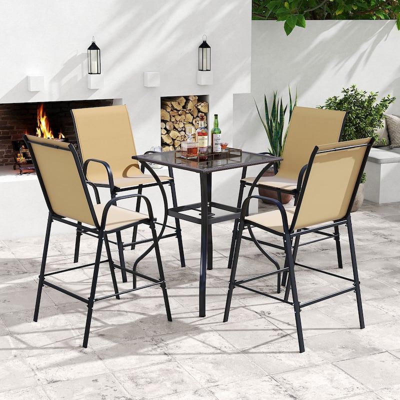29" Outdoor Bar Stools Set 2 Fabric High Back Chairs with Metal Frame for Decks and Porches - 24.5" x 30" x 51"