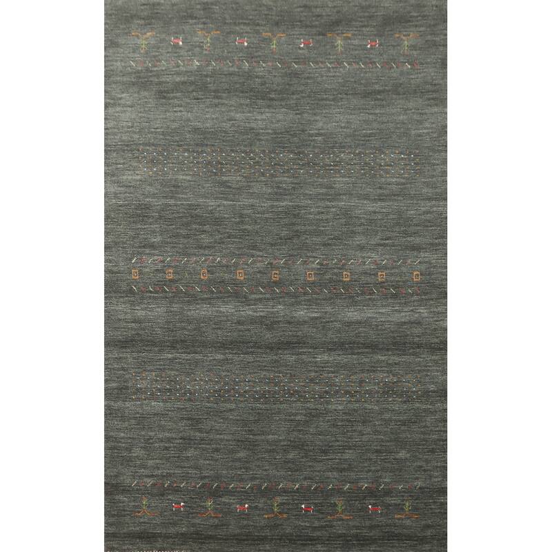 Hand Knotted Oriental 100% Wool Carpet Tribal Animal Pictorial Green Gabbeh Area Rug - 8' 4'' X 5' 1''