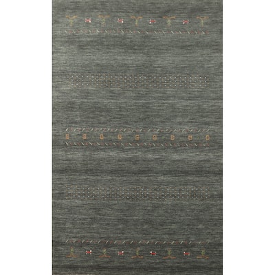 Hand Knotted Oriental 100% Wool Carpet Tribal Animal Pictorial Green Gabbeh Area Rug - 8' 4'' X 5' 1''