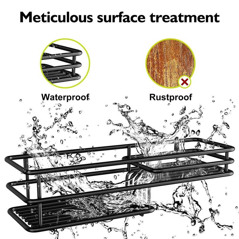 Over the Door Shower Caddy Adjustable 5 Tier Black,Bathroom Hanging Organizer Shelf Rustproof with 4 Hooks - Black