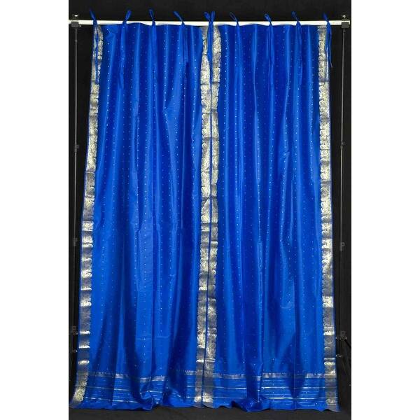 slide 1 of 1, Island Blue Tie Top Sheer Sari Curtain / Drape / Panel - Pair 43" W X 108" L (Lined) - 108 Inches